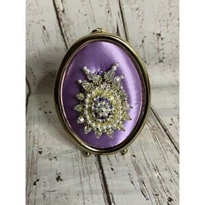 Vintage Kitschy Christmas framed jeweled pin cushion ornament Decor Purple